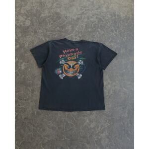 Vintage Archive Have A Psychotic Day Navy Tee Band Skull USA